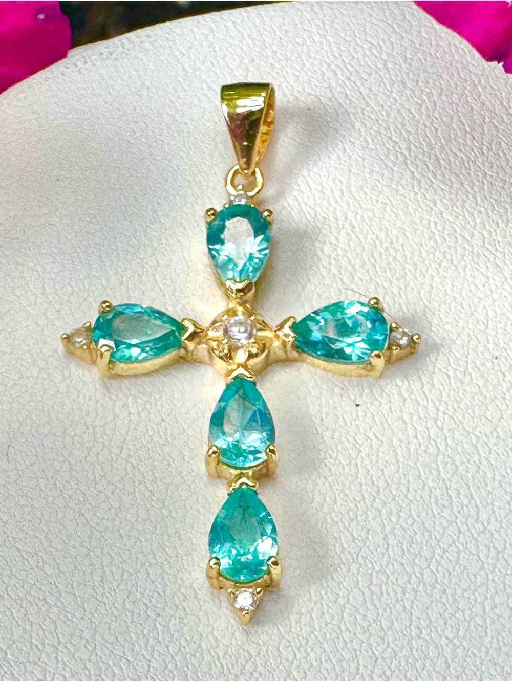 Apatite Cross Pendant, 18k Gold Vermeil, BRAND NEW